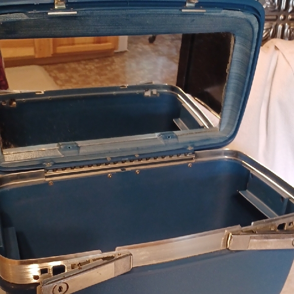 Samsonite Blue Travel Bag Vintage Traincase, Makeup Case, Overnite Bag - Picture 2 of 5